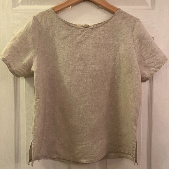 100% Linen T-Shirt in Beige (Size XS) - Picture 3 of 5